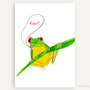Cartão Can I Have A Kiss Frog, cartão DIY 5x7 "de download instantâneo, sapo Príncipe Encantado, cartão de desculpas ou cartão de maquiagem, arte infantil é o melhor!