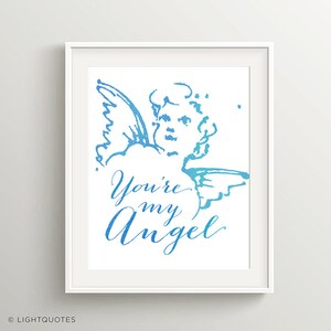 Thank Someone With an Angel Card or Art Print in Teal/Blue or Red/Orange. Instant download for making 5x7&quot; and 8x10&quot; cards or prints.