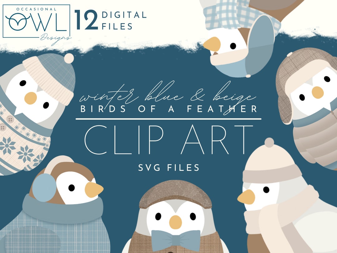 Winter & Christmas SVG Clip Art, Cute Birds in Winter Clothes, Set of ...