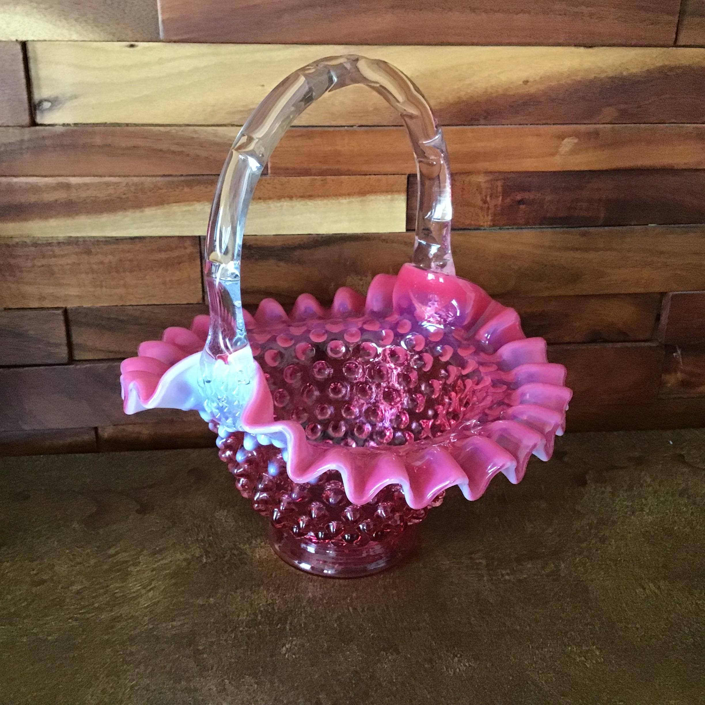 Fenton Cranberry Hobnail Basket - Etsy