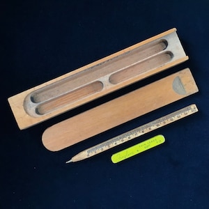 Boîte crayons écolier plumier ancienne 3 compartiments stylo règle à mesurer Rare vintage rangement Cadeau Professeur Etui Memories
