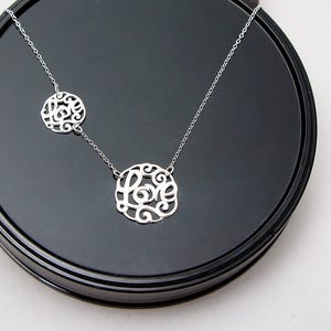 Sterling Silver Double Monogram Love Sign Necklace-Monogram Jewelry-Silver Jewelry-Love Sign Jewelry