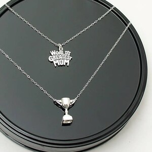 Sterling Silver The World's Greatest Mom Trophy Double Layered Necklace-Mother's Day Gift-Gift For Mom-Trophy Jewelry-Multi Layered Necklace