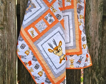 Animal Quilt | Animal Baby Quilt | Animals with glasses Quilt | Animal Nursery | Animal Bedding | Animal Nursery
