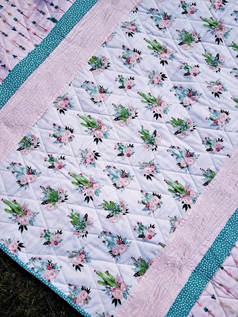 Boho Chic Baby Girl Quilt Strip Quilt Blue and Pink Etsy