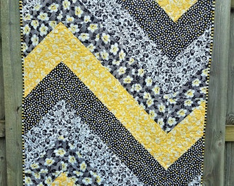 Black White and Yellow Baby Quilt | Floral Baby Quilt | Chevron Baby Quilt | Modern Quilt | Crib Quilt