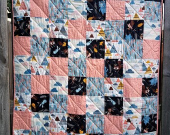 Baby Girl Woodland Animal Quilt | Woodland Baby Bedding | Woodland Nursery |  Blue, Pink quilt