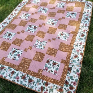 Brown and Pink Lap Quilt | Romantic Lap Quilt | Boho Chic Lap Quilt | Floral Lap Quilt | Floral Bedding