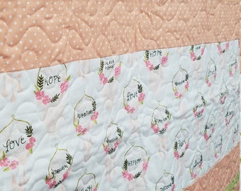 Boho Baby Girl Quilt | Strip Quilt | Peach and Green Quilt | Shabby Chic Baby Quilt | Boho Bedding | Boho Nursery