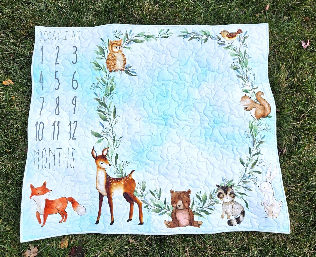 Woodland Milestone Quilt, Baby Monthly Marker Quilt, Baby Photo Prop ...