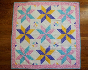 Traditional Star Crib Quilt | Baby Girl Quilt | Baby Girl Nursery | Purple, yellow, teal and pink