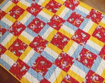 Gender Neutral Baby Quilt | Cow Jumped over the Moon | Nursery Rhyme Bedding | Red,Blue,Yellow quilt