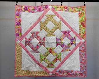 Purple, Green and Pink Churn Dash Baby Quilt