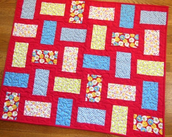 Cherries, Daisy's and Dots Baby Quilt | Bright Floral Quilt | Modern Baby Quilt