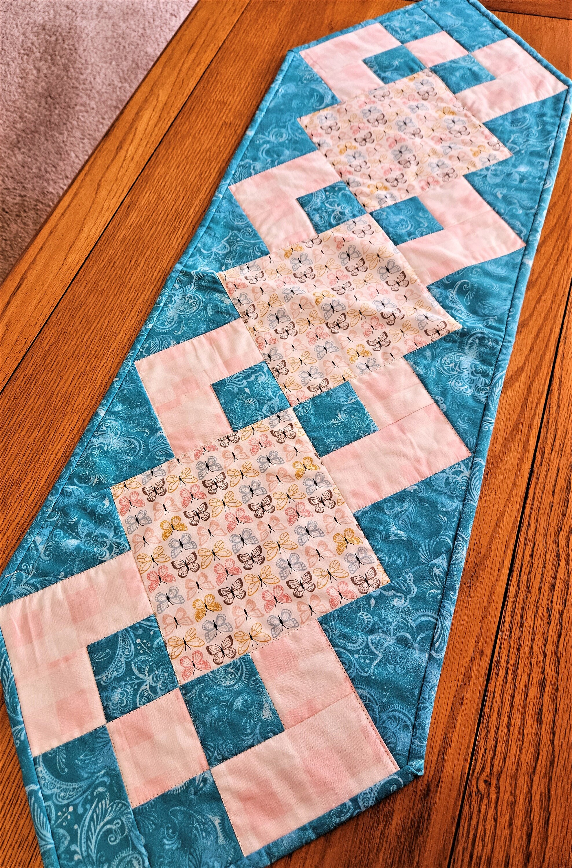 Butterfly Table Runner Aqua, Pink Table Runner Country Decor Country
