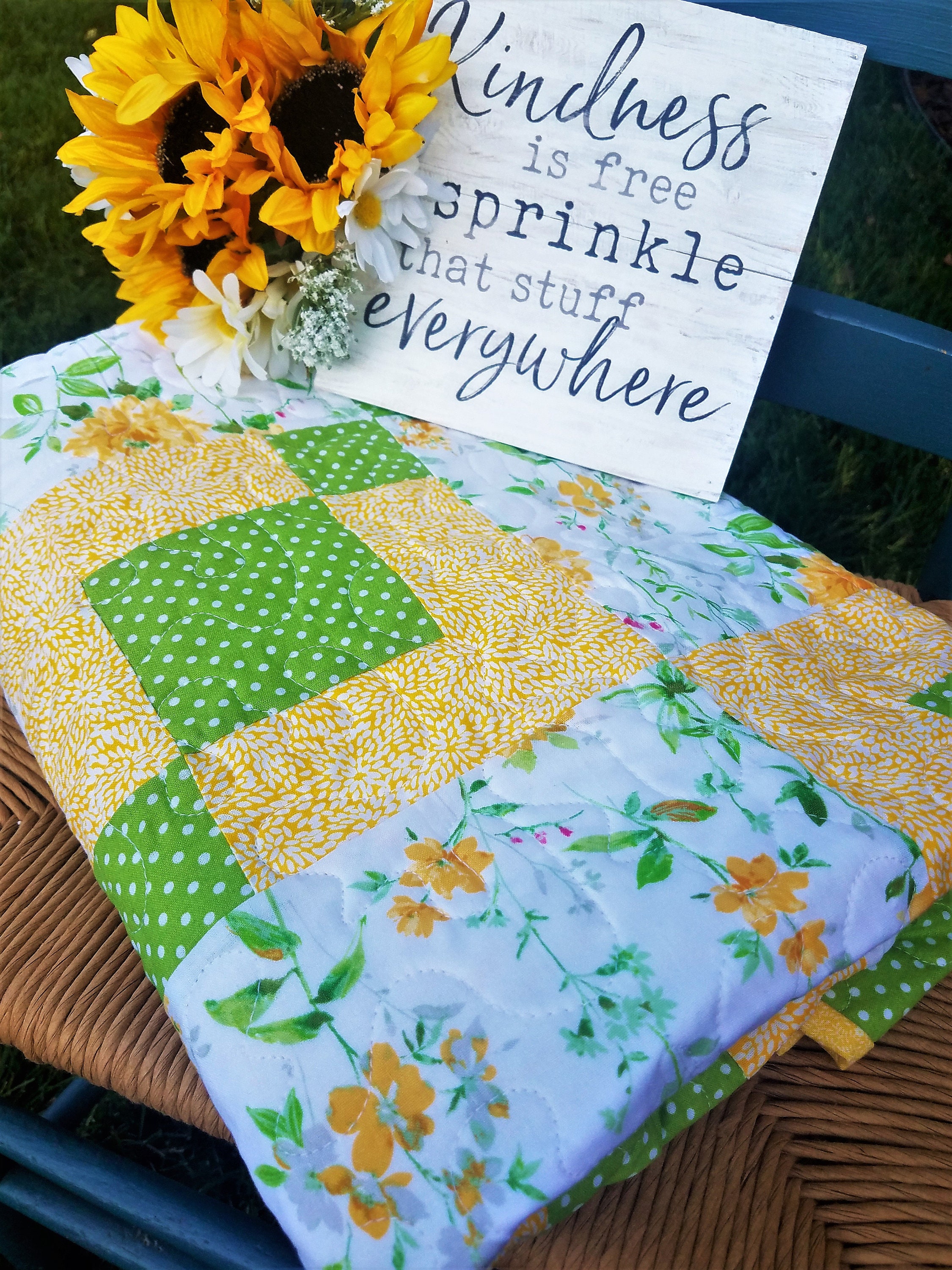 Green and Yellow Quilt Baby Quilt Shabby Chic Quilt Shabby Chic Nursery
