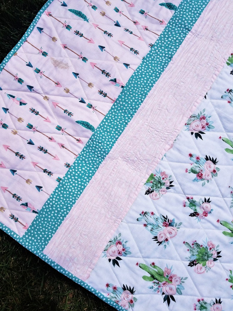 Boho Chic Baby Girl Quilt Strip Quilt Blue and Pink Etsy