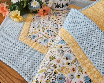 Shabby Chic Table Decor | Shabby Chic Table Runner | Blue and Yellow Table Runner | Floral Table Runner | Table Linen | Reversible Runner
