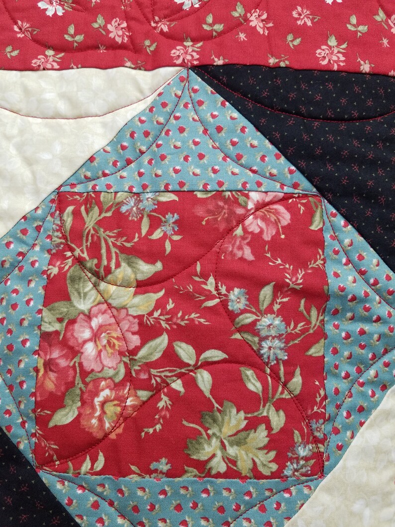 Romantic Lap Quilt Red Aqua Lap Quilt Floral Lap Quilt Etsy