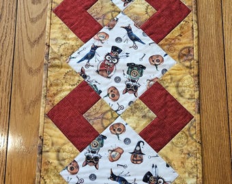 Halloween Table Runner | Reversible Runner | Steampunk Halloween | Halloween Table Linen | 13 X 40 Runner | Handmade Quilted Table Runner