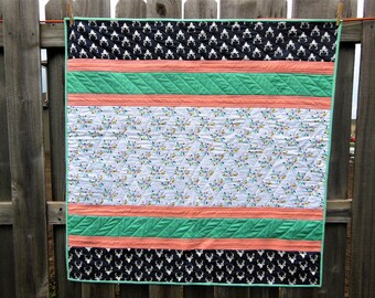 Woodland Girl Quilt | Boho Baby Girl Quilt | Coral, Mint Gray