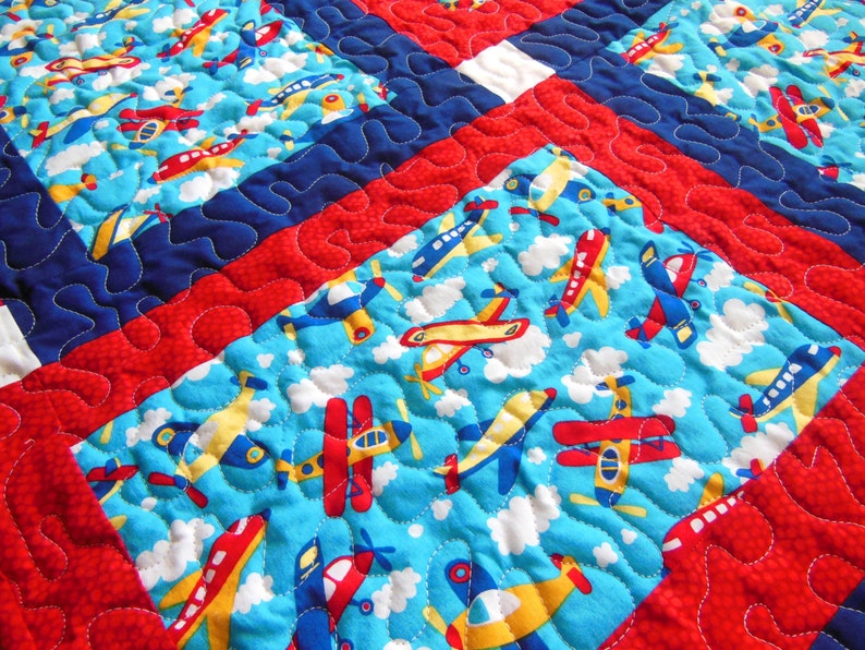 Airplane Baby Quilt | Airplane Nursery | Baby Boy Bedding | Boy Nursery ...