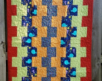 Baby Boy Fish Quilt |  Boy Fish Bedding | Boy Fish Nursery | Blue, Orange, Green Quilt | Modern baby quilt