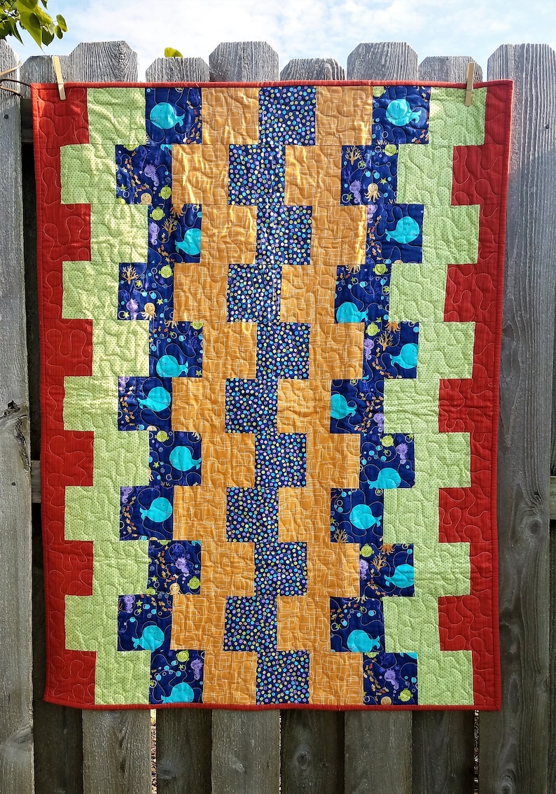 Baby Boy Fish Quilt Boy Fish Bedding Boy Fish Nursery Blue, Orange