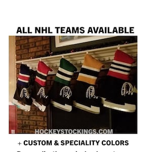 Hockey Skate Christmas Stocking ALL NHL Teams + Special/Custom Original HockeyStockings.com - Personalize; Goalie; Large; Handmade in Canada