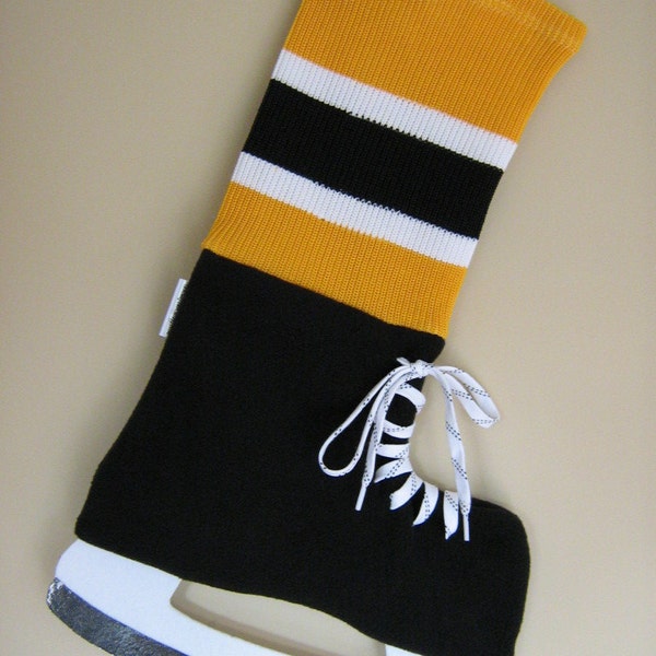 Boston Bruins Hockey Skate Christmas Stocking - Handmade in Canada - Authentic Colors - All NHL Teams Available - Personalization/Goalie