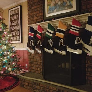 Handmade Hockey Skate Christmas Stocking - Shop closing  HockeyStockings.com  Made in Canada -