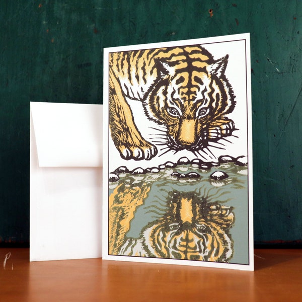 2022 Year of the Tiger Card, Linocut design on 5" x 7" folded card with envelope