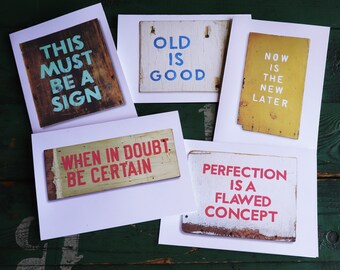 Painted Sign Art Cards, Set of 5, 5 x 7 inch (A7) Blank cards with white envelopes.