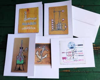 Set of 5 Art Cards, Graphical Paintings on Wood, 5 x 7 inch (A7) Blank cards with white envelopes.