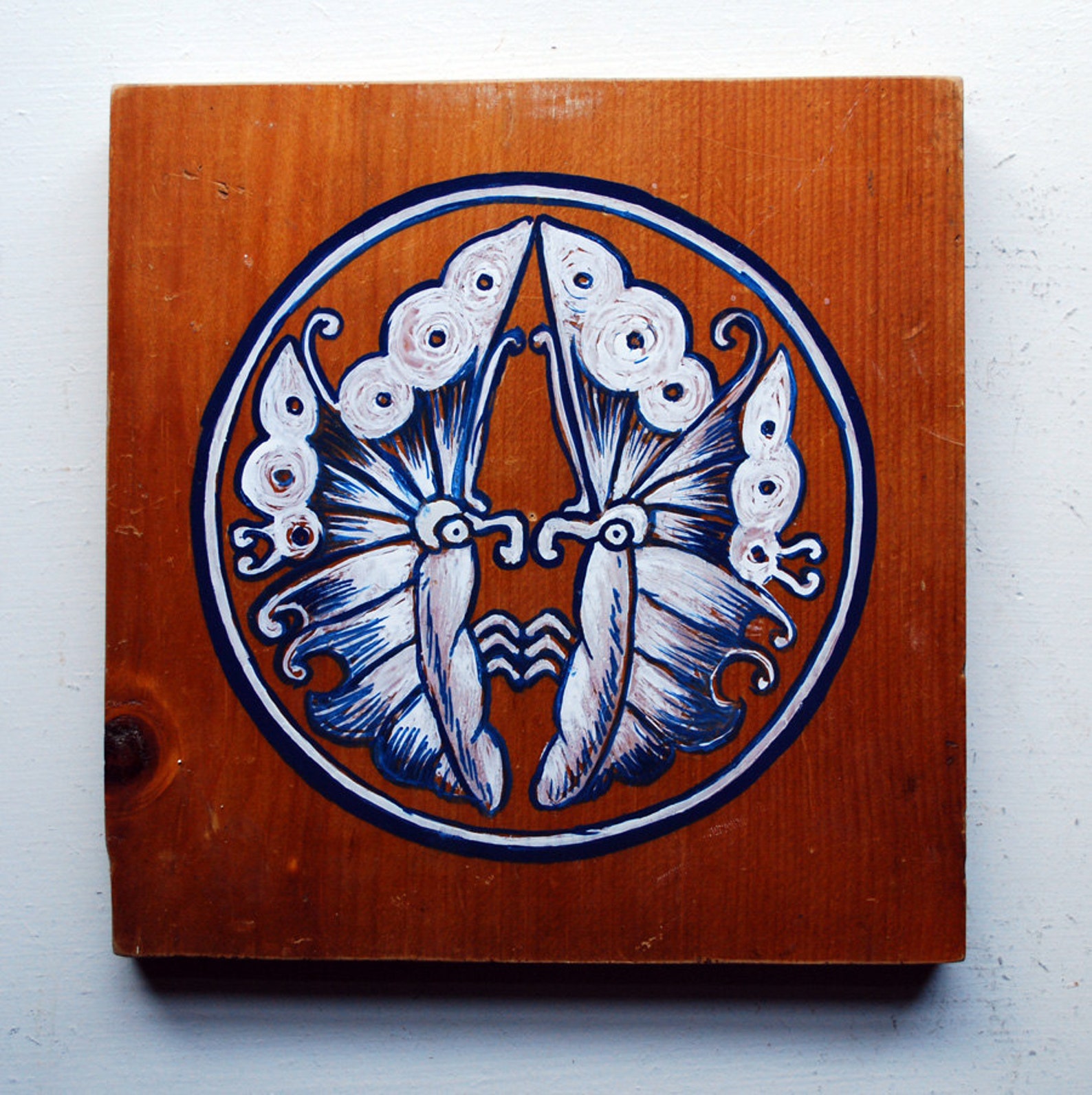 Japanese Butterfly Crest Butterfly Mon Painting on Reclaimed Etsy