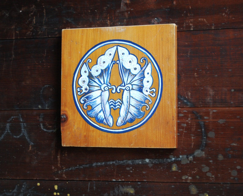 Japanese Butterfly Crest Butterfly Mon Painting on Reclaimed Etsy