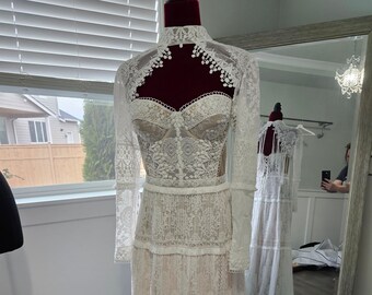 Beautiful Boho Sleeveless Sweetheart Open Back Wedding Dress Bridal Gown Simple ALine Removable Long Sleeves with Fringe