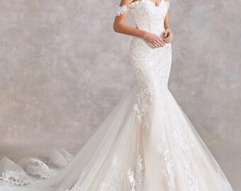Snowskite Womens Sweetheat Mermaid Long Sleeves Lace Wedding Bridal Dress JKZM14005-1