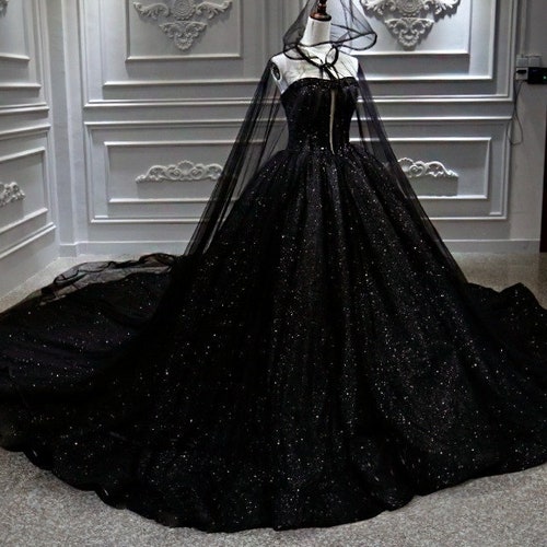 Black Gothic Ball Gown Wedding Dress Bridal Gown Long Sleeves - Etsy