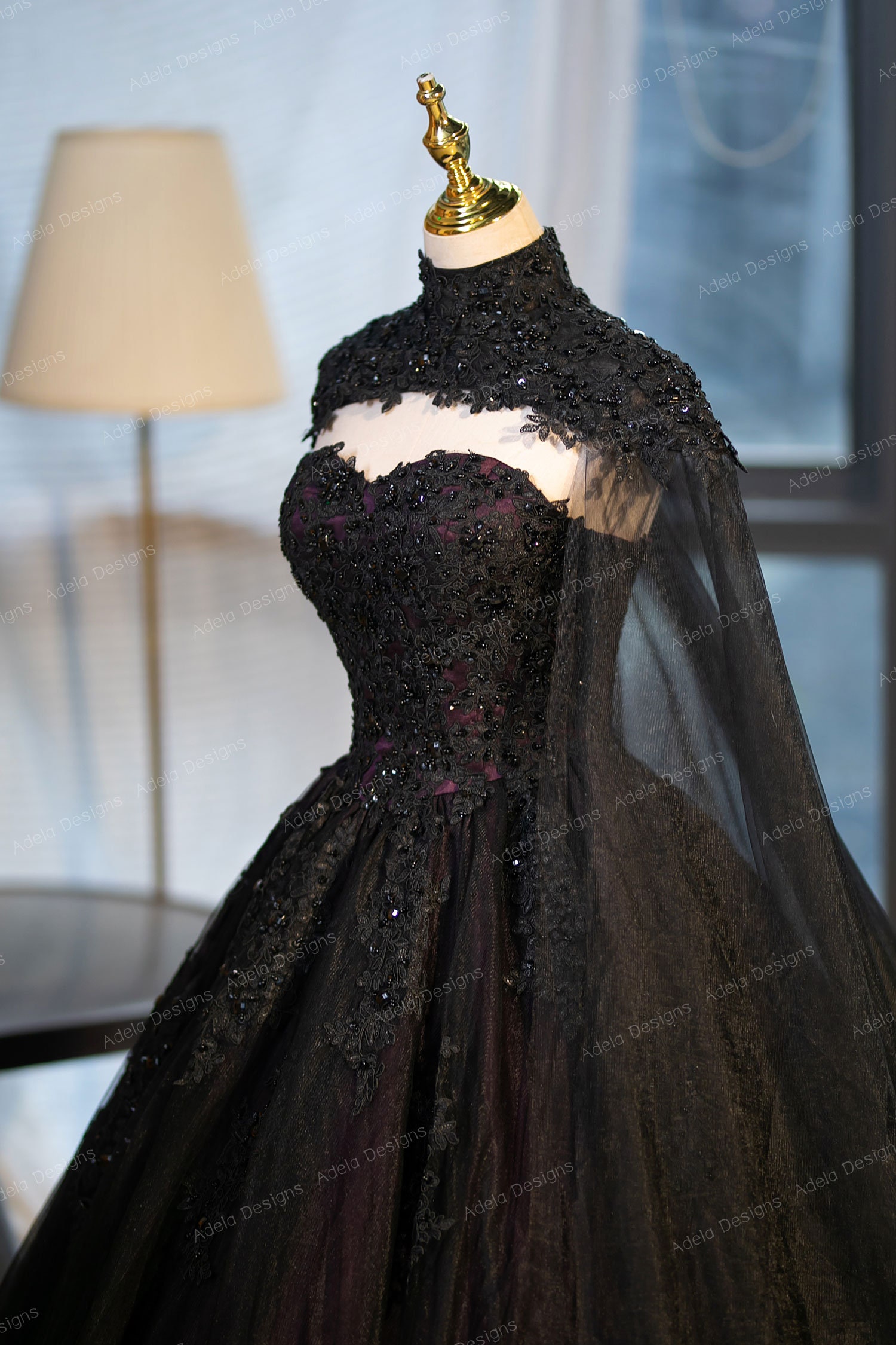 Black Net Sequins & Crystal Hand Embroidered Gown Design by Eli Bitton at  Pernia's Pop Up Shop 2024