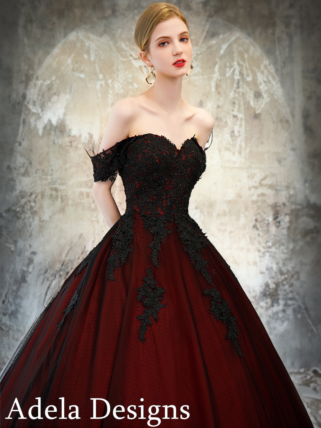 Gorgeous Black and Red V-neckline Tulle Beaded Prom Dress, Long Evenin –  Cutedressy