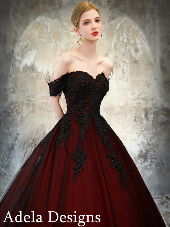 Off-the-shoulder Bow Dark Red Engagement Ball Gown - Xdressy