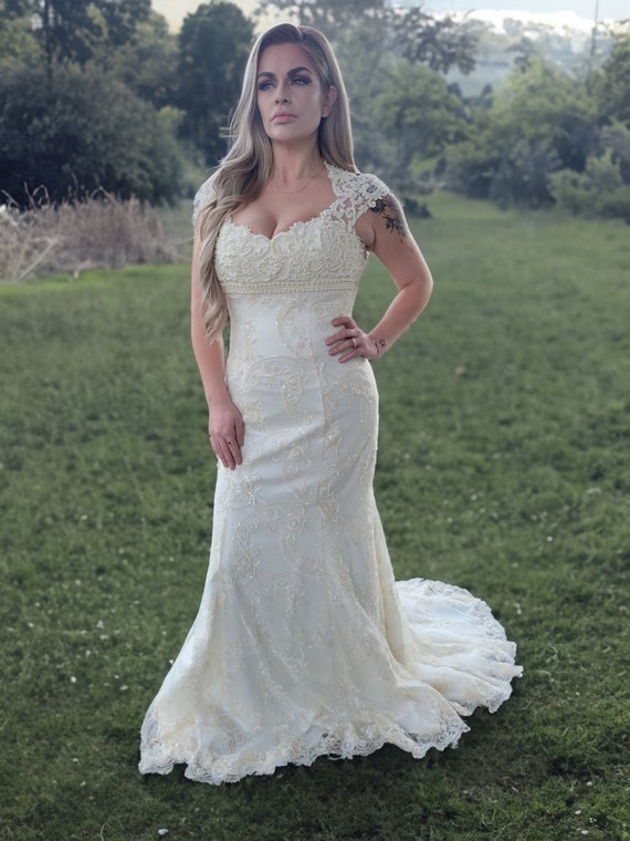 Empire Waist Regency Style Short Sleeve Wedding Dress Bridal Gown