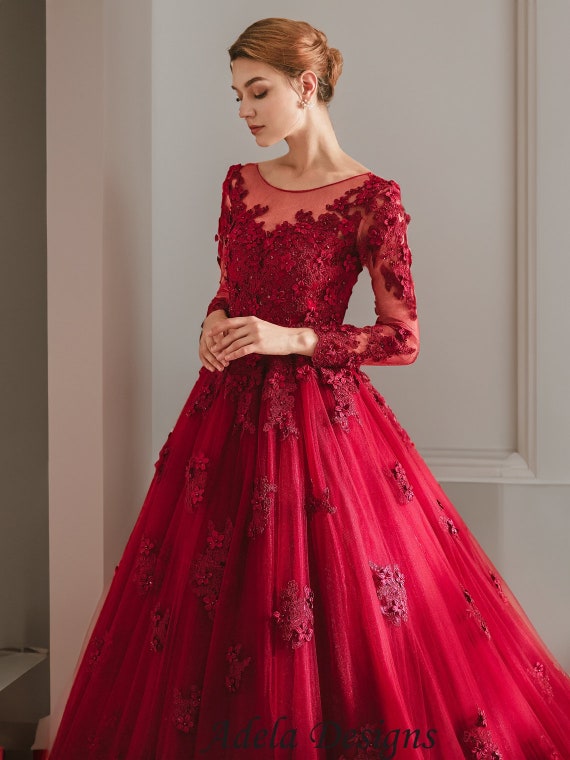 Cherry Red Full Sleeves Mega Trail Prewedding Gown – iwearmystyle