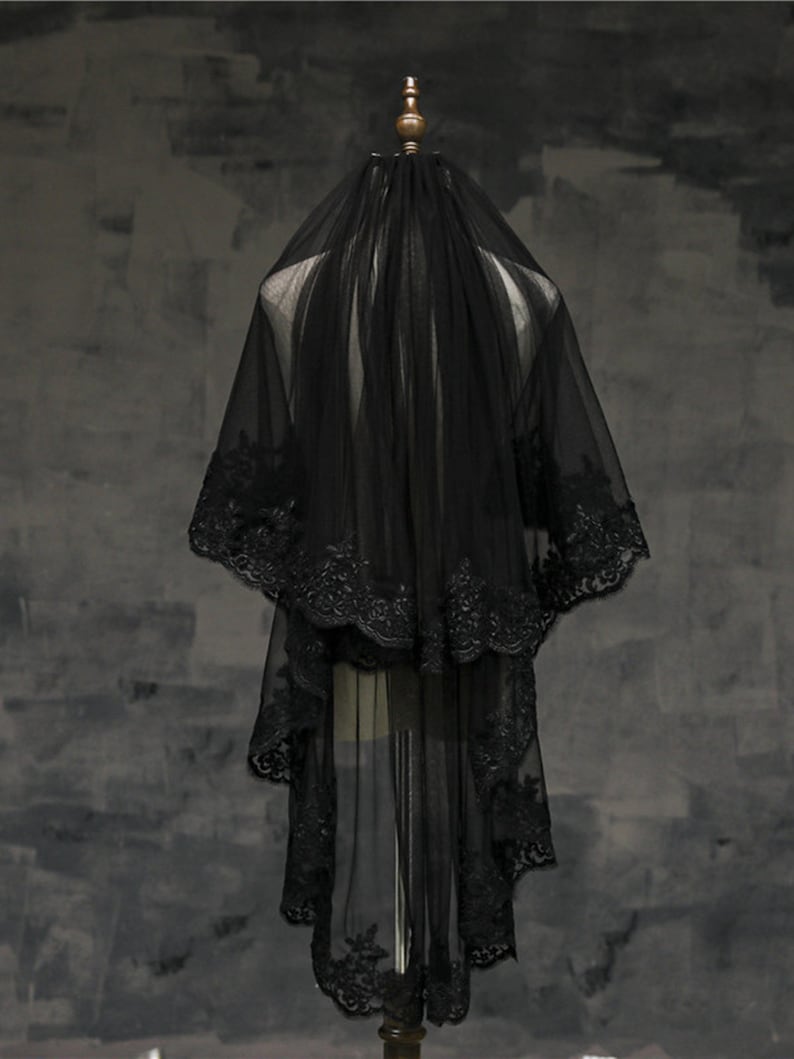 Unconventional Gothic Black Bridal Veils Softtulle Fingertip - Etsy