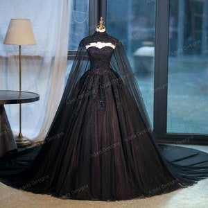 Untraditional Black and Purple Ball Gown Gothic Wedding Dress Bridal ...