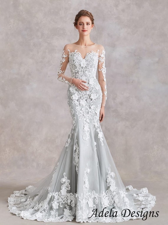 silver mermaid wedding dresses