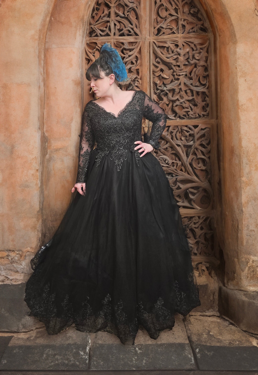 Gothic Black Ball Bridal Gown Wedding Dress Long Sleeve Lace -  Sweden