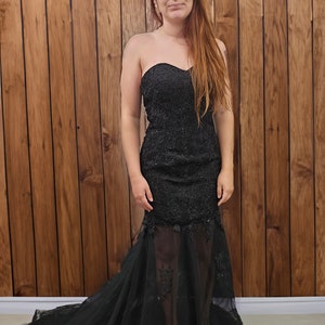 Black Lace Applique Wedding Dress Lace Up Bridal Gown Mermaid Trumpet Style