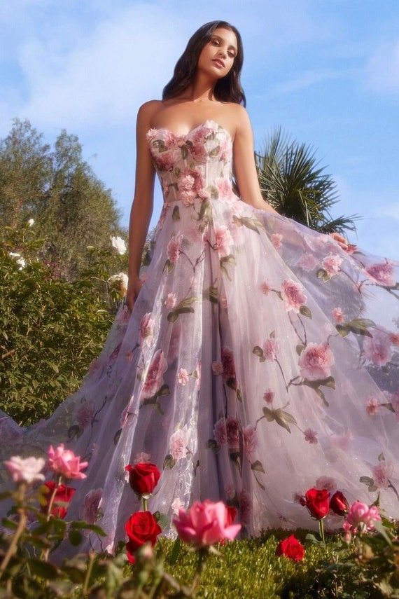 Fairytale Breathtaking A-line Romantic Bustier Floral 3D Flowers Sleeveless  Strapless Pink Organza Slit Wedding Dress Bridal Gown Formal -  Canada